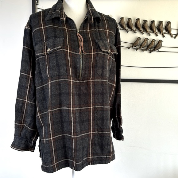 Vintage Express Womens Plaid Half Zip Shirt L XL Wool Blend 90s Grunge Hong Kong - Picture 2 of 12
